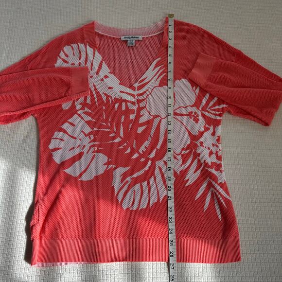 Tommy Bahama Courtside Palm V-Neck Coral Mesh Lightweight Pullover Sweater US M - Picture 8 of 10